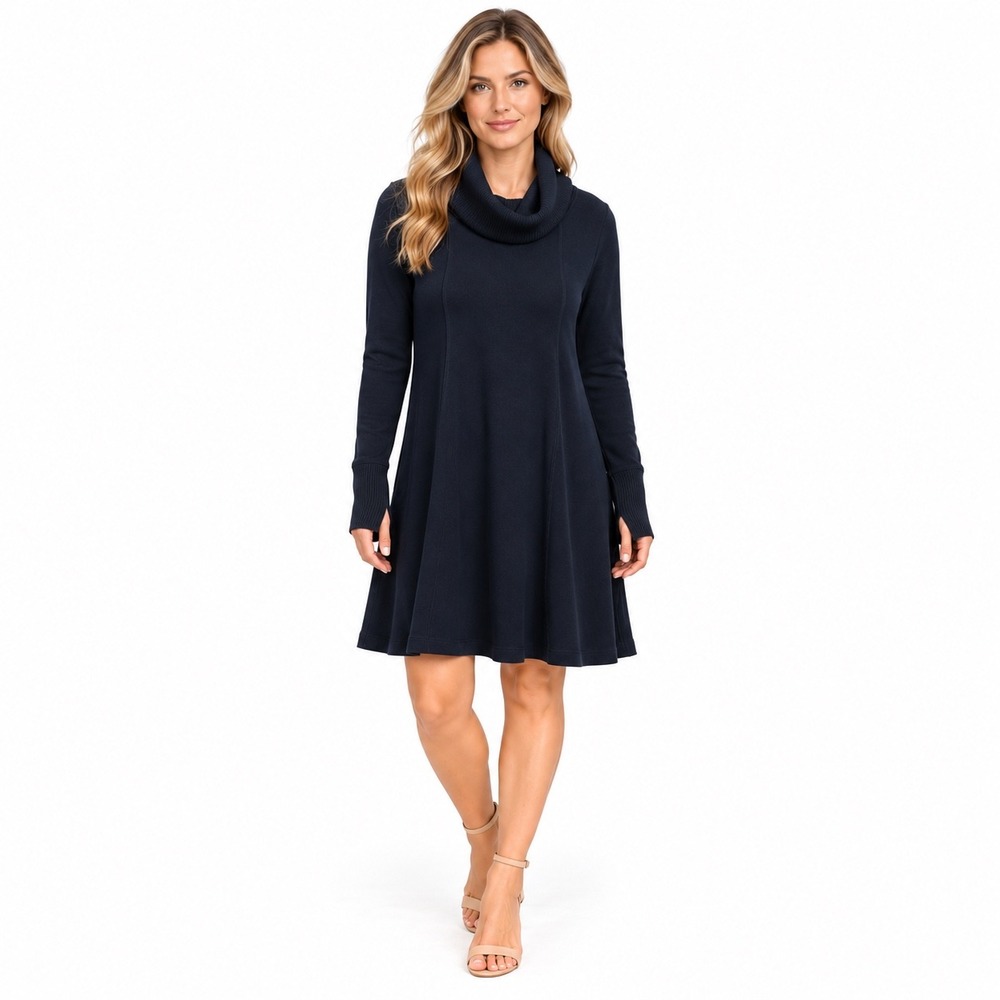 Cabi Black Cowl Neck Long Sleeve Tunic Dress Cozy Thumbhole | Size S